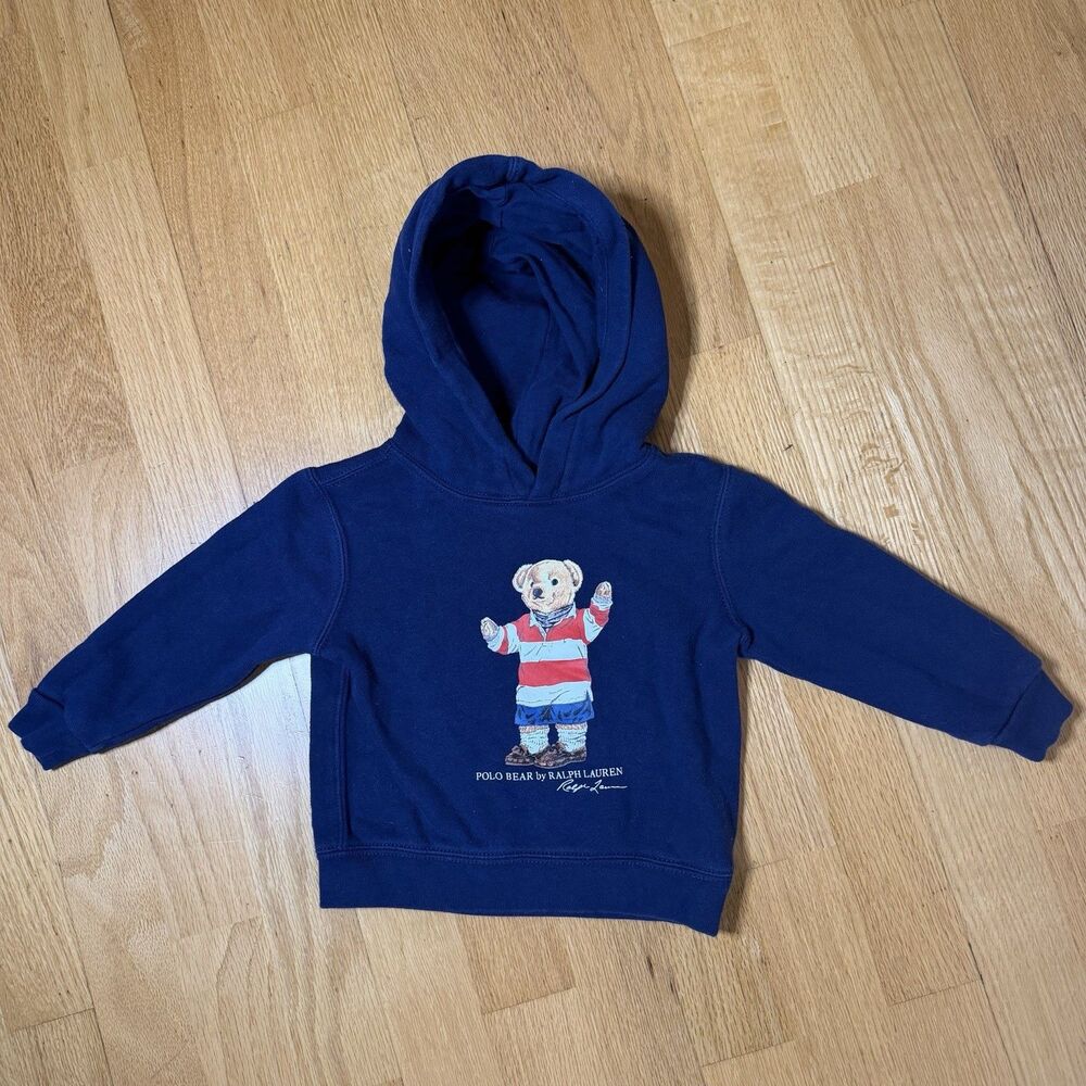Ralph Lauren Rugby Bear Fleece Hoodie Jacket Navy Blue 24M Fall Preppy Cotton